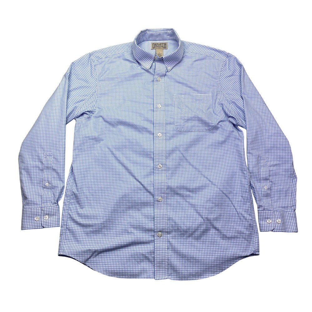 Duluth Trading‎ Co Mens Blue Gingham Check Button Down Shirt 100% Cotton Sz M